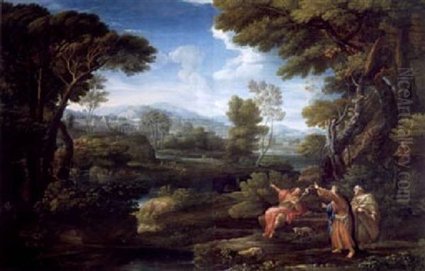 Weite, Bewaldete Landschaft Mit Christus, Johannes D.t. Und Zwei Aposteln Oil Painting by Jan Frans van Bloemen