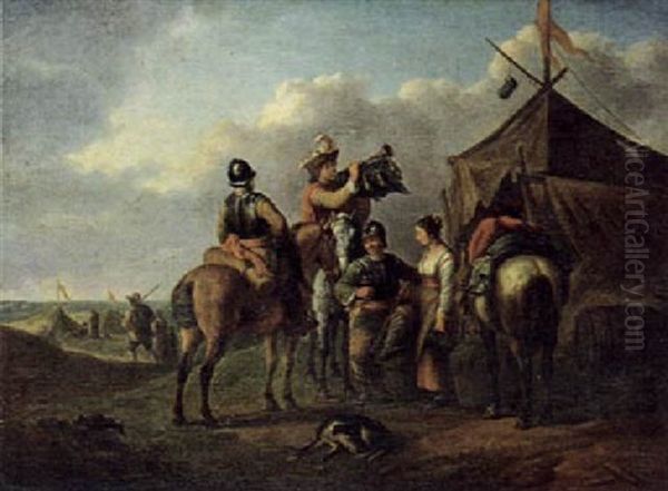 Ein Militarlager Und Rastende Reiter Vor Einem Marketenderzelt Oil Painting by Jan Frans van Bloemen