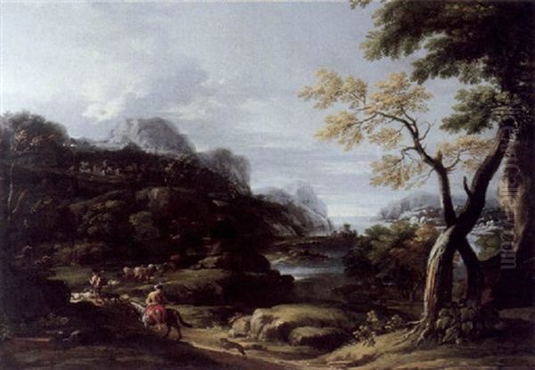 Landschaft Mit Reitern Und Wanderern Oil Painting by Jan Frans van Bloemen