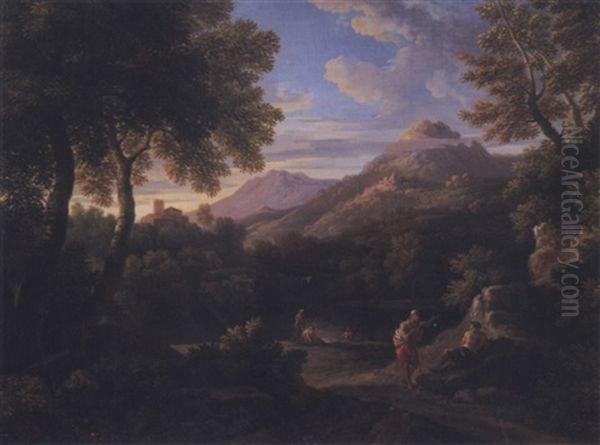 An Italianate Landscape With Figures Oil Painting by Jan Frans van Bloemen