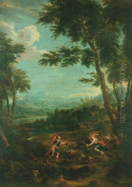 Landskap Med Diana Och Actaeon Oil Painting by Jan Frans van Bloemen