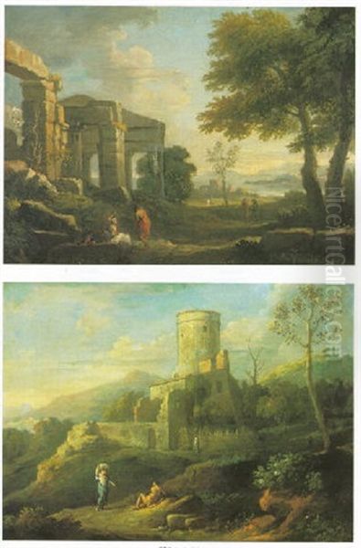 Italianate Rocky Landscape With Ruins And Travelers Oil Painting by Jan Frans van Bloemen