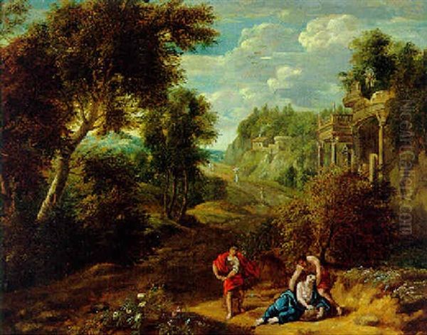 Waldlandschaft Mit Antiken Ruinen Sowie Cephalus Und Procris Oil Painting by Jan Frans van Bloemen