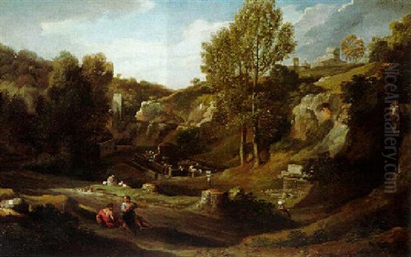 Der Brunnen Und Der Turm Unterhalb Von Marino In Den Albanerbergen Bei Rom Oil Painting by Jan Frans van Bloemen