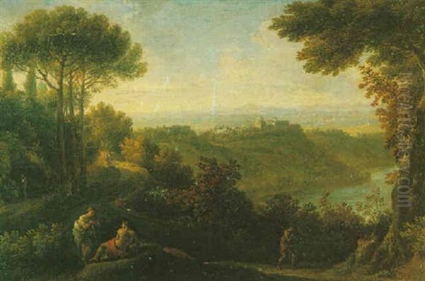 An Italianate River Landscape With Travellers Oil Painting by Jan Frans van Bloemen