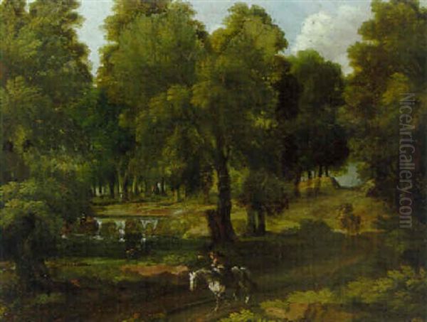 A Wooded Landscape With A Traveller On A Track Oil Painting by Jan Frans van Bloemen