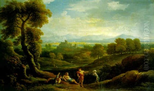 Classical Landscape With Peasants In The Foreground Oil Painting by Jan Frans van Bloemen