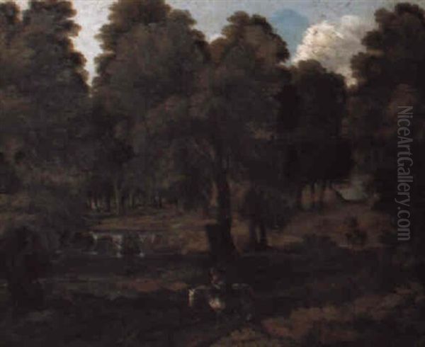 A Wooded Landscape With A Traveller On A Track Oil Painting by Jan Frans van Bloemen