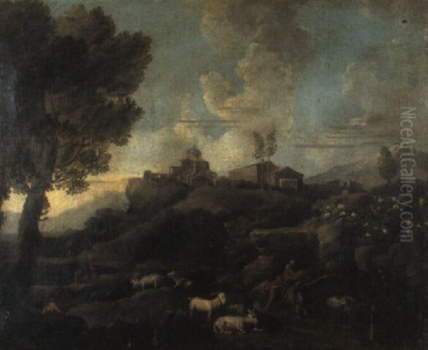 Paysage Italien Avec Un Berger Et Un Troupeau De Chevres Oil Painting by Jan Frans van Bloemen