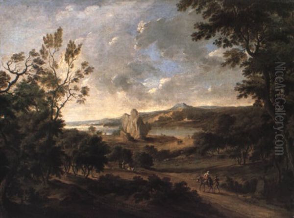 Paysage A La Riviere Anime De Personnages Oil Painting by Jan Frans van Bloemen