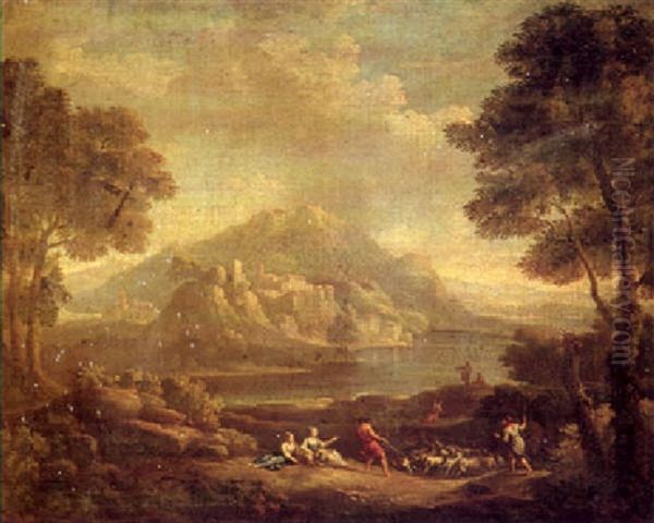 Classical Landscape With Herdsmen Oil Painting by Jan Frans van Bloemen