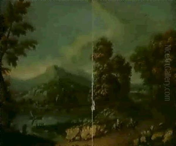 Paysage Fluvial Anime Avec Cavaliers Oil Painting by Jan Frans van Bloemen