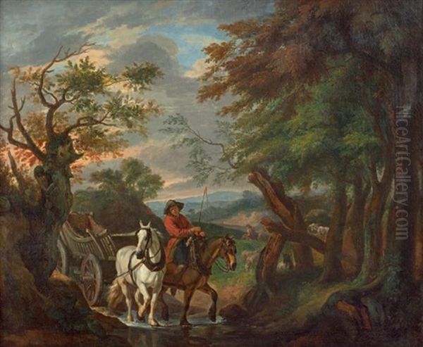 Paysan Traversant Un Ruisseau Oil Painting by Norbert van (Cefalus) Bloemen