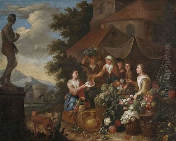 Verkauf Von Gemuse Und Blumen An Einem Italienischen Marktstand Oil Painting by Norbert van (Cefalus) Bloemen