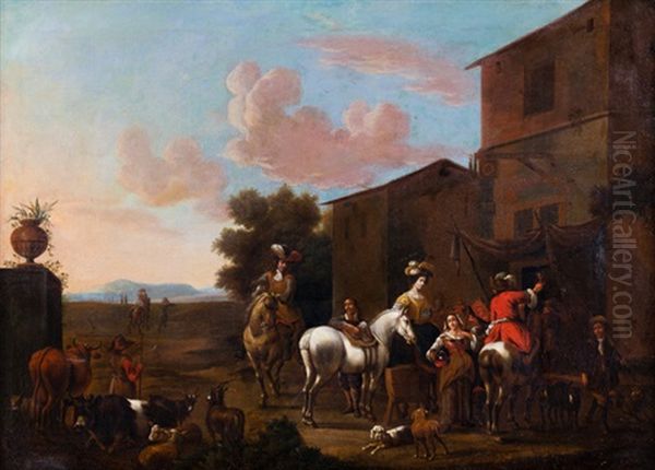 Reiter Machen Halt Vor Einer Taverne Oil Painting by Pieter van Bloemen