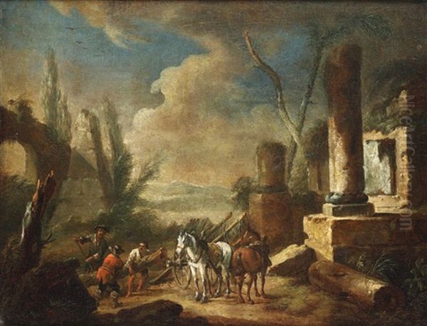 Scena Con Architetture E Cavalieri Oil Painting by Pieter van Bloemen