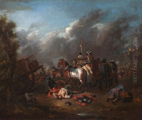 Combat Des Troupes Suedoises Oil Painting by Pieter van Bloemen