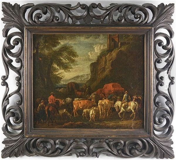 Landscape With A Caravan Of Pilgrims Oil Painting by Pieter van Bloemen