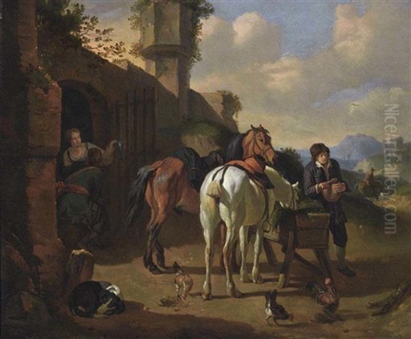 Rest Before An Inn Oil Painting by Pieter van Bloemen