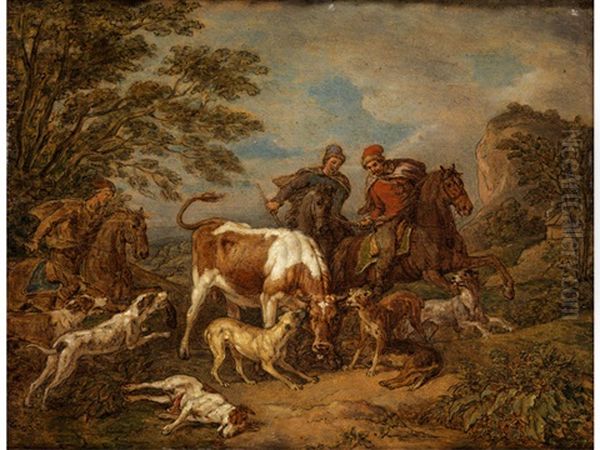 Pferdejagd Auf Einen Jungstier Oil Painting by Pieter van Bloemen