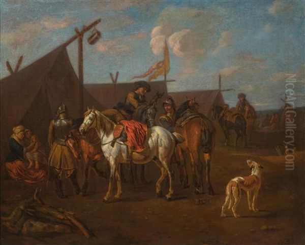 Pair Of Works: Encampment With Horses Oil Painting by Pieter van Bloemen