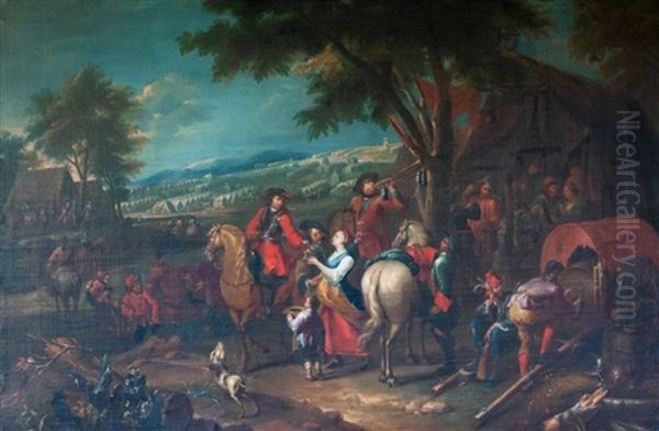 La Halte Pres Du Campement Oil Painting by Pieter van Bloemen