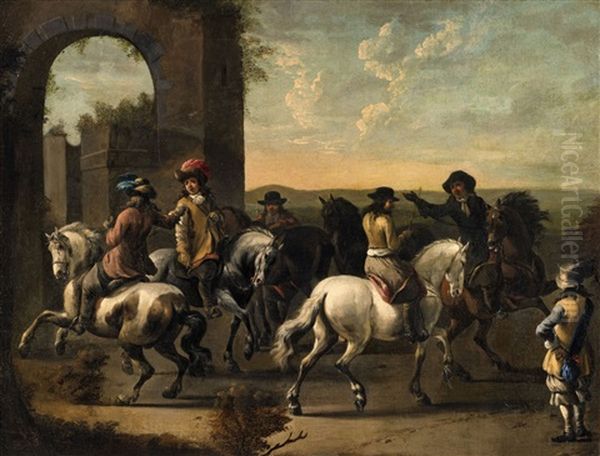 Southern Landscape With Riders Oil Painting by Pieter van Bloemen