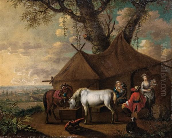 At The Sutler Oil Painting by Pieter van Bloemen