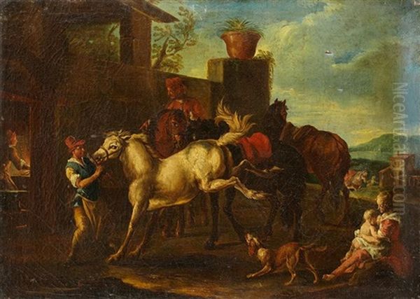 Le Cheval Retif Oil Painting by Pieter van Bloemen