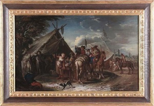 Viandante Al Guado Accampamento Militare (pair) Oil Painting by Pieter van Bloemen