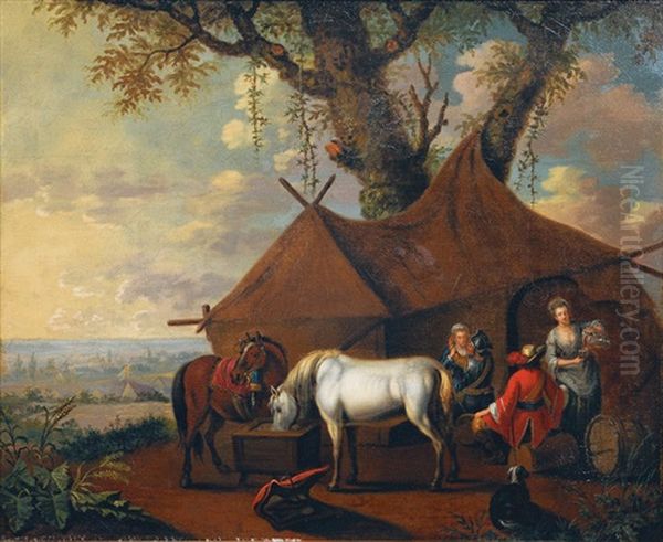 At The Sutler Oil Painting by Pieter van Bloemen