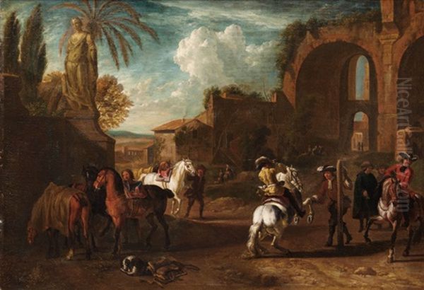 Resting Horseman Oil Painting by Pieter van Bloemen