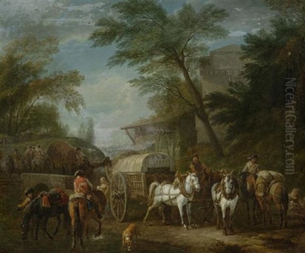 Landschaft Mit Zwei Planwagen by Pieter van Bloemen