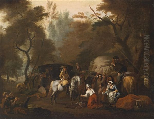 Der Uberfall Im Wald Oil Painting by Pieter van Bloemen