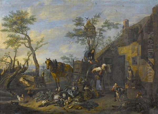 Aufbruch Zum Gemusemarkt Oil Painting by Pieter van Bloemen