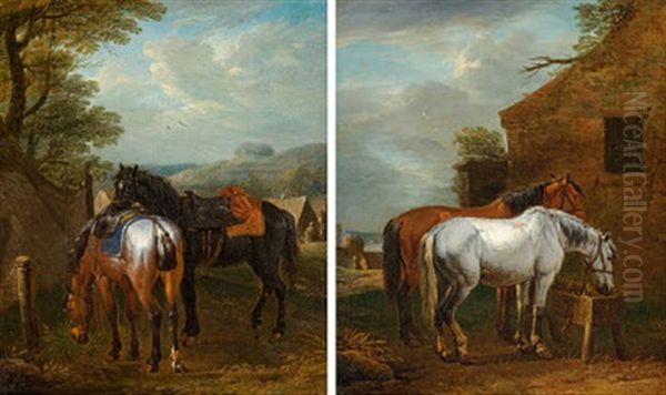 Pferdebilder (pair) Oil Painting by Pieter van Bloemen