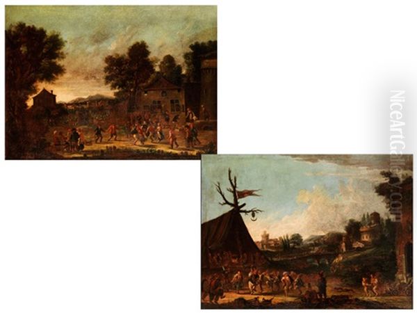 Landschaften Mit Orientalischen Tanzern (pair) Oil Painting by Pieter van Bloemen