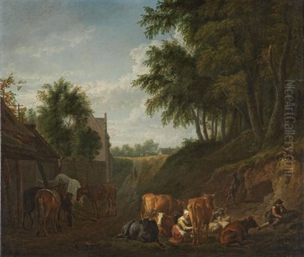 Hollandische Landschaft Mit Viehherde Und Bauersleuten Oil Painting by Pieter van Bloemen