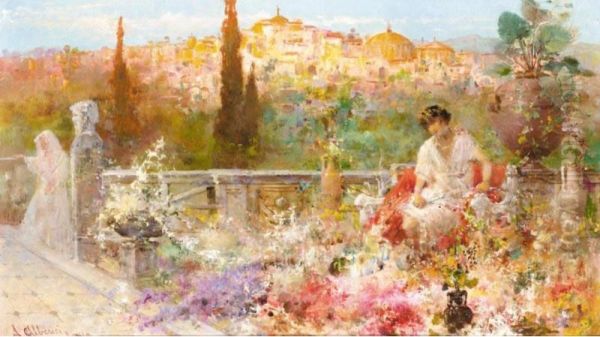 On The Terrace Oil Painting by Augusto Alberici