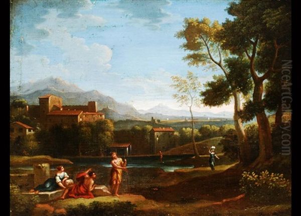 Italienische Landschaft Mit Ortsansicht Und Figurenstaffage Oil Painting by Pieter van Bloemen