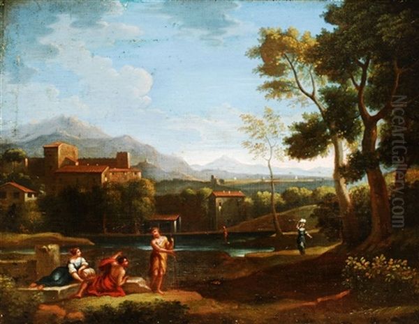 Italienische Landschaft Mit Ortsansicht Und Figurenstaffage Oil Painting by Pieter van Bloemen