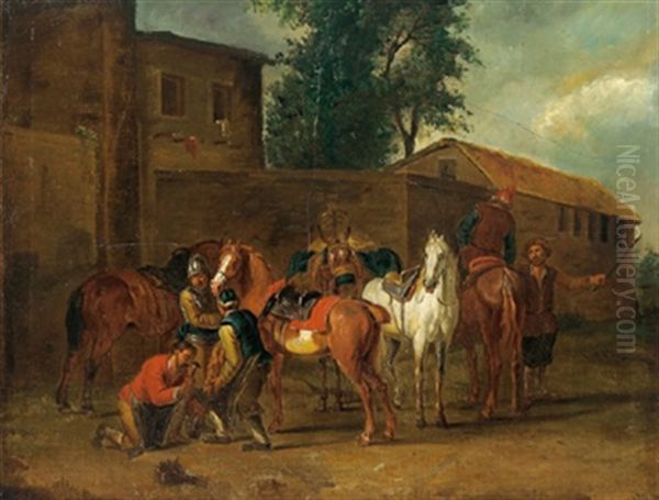 Pferde Beim Hufschmied Oil Painting by Pieter van Bloemen