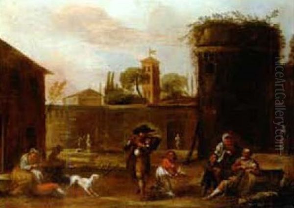 Italienische Dorfszene Oil Painting by Pieter van Bloemen