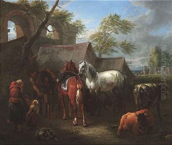 Feldlager Vor Romischen Ruinen by Pieter van Bloemen