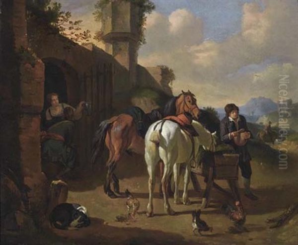 Rast Bei Einer Trattoria Oil Painting by Pieter van Bloemen