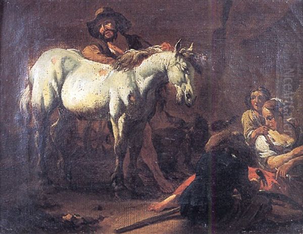 La Halte Des Paysans Oil Painting by Pieter van Bloemen