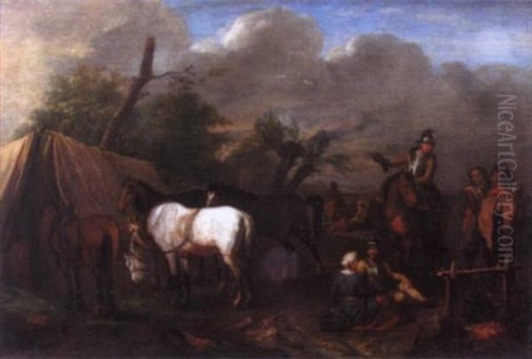 La Halte Des Cavalier Dans Un Campement Oil Painting by Pieter van Bloemen