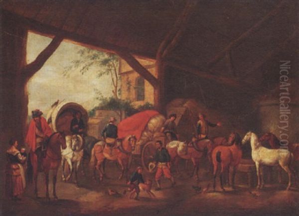 Geschaftiges Treiben In Den Stallungen Oil Painting by Pieter van Bloemen