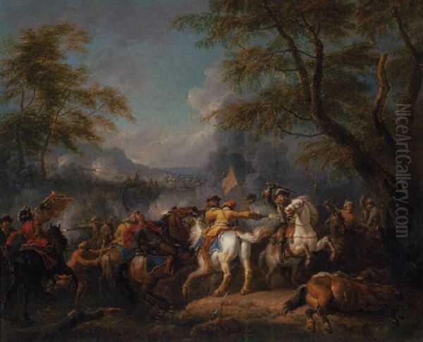 A Cavalry Skirmish Between Christians And Turks Oil Painting by Pieter van Bloemen