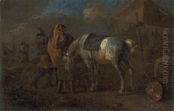 Feldlager Mit Soldaten Und Pferden Oil Painting by Pieter van Bloemen